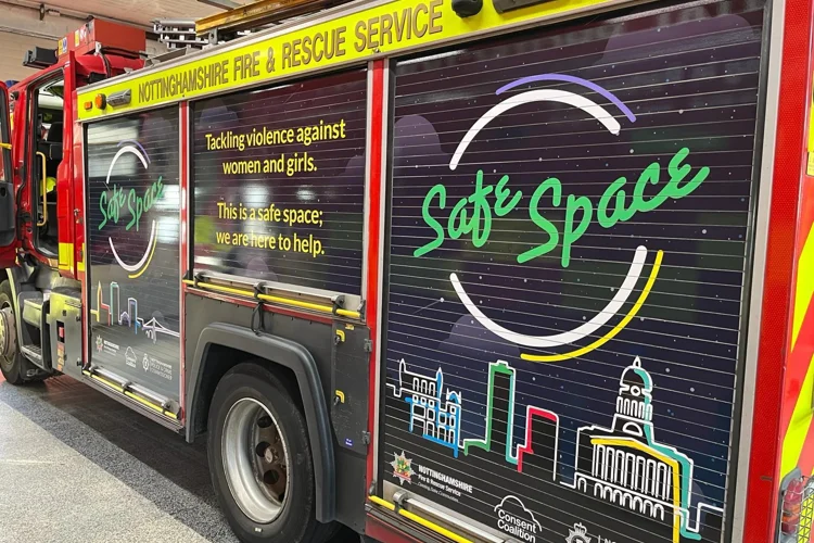 Fire engine with Safe Spaces branding on.
