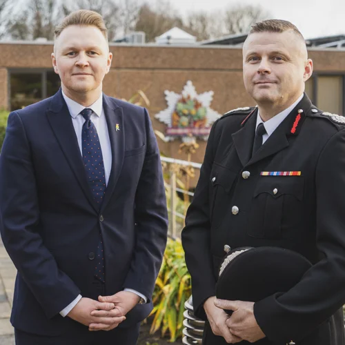 Councilor Michael Payne (Chair of the Combined Fire Authority) and Chief Fire Officer Craig Parkin