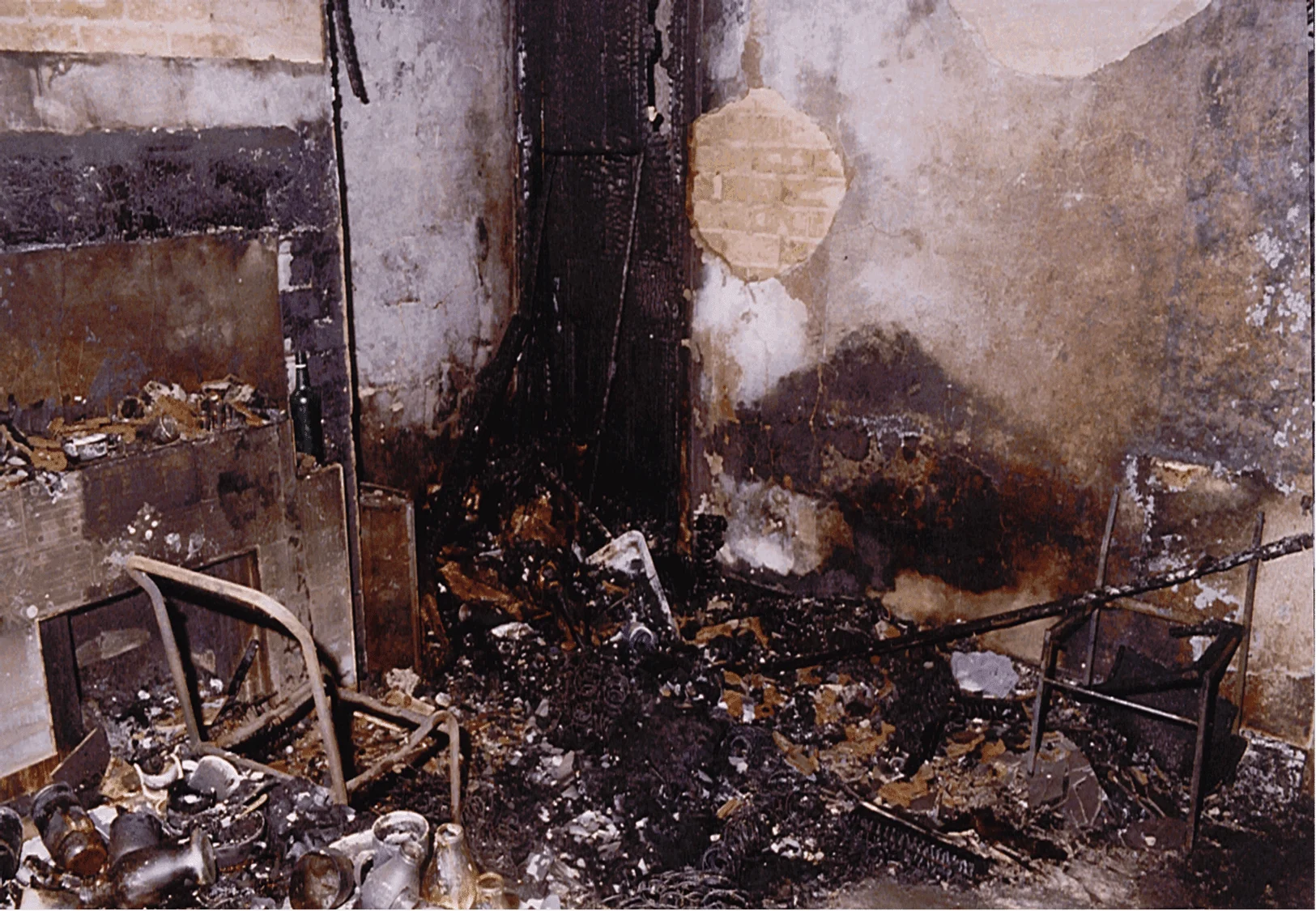 Inside of a living following a fatal fire