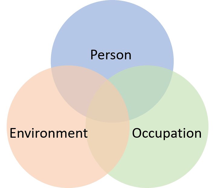 Ven diagram with three circles, Person in a blue circle, Environment in a peach circle, and Occupation in a green circle