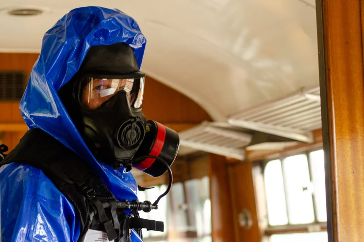Blue hazmat suit