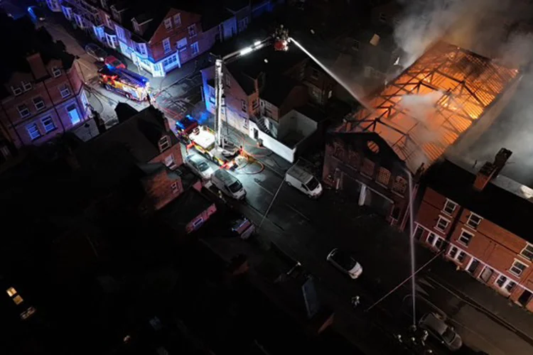 Aerial shot of an industrial fire