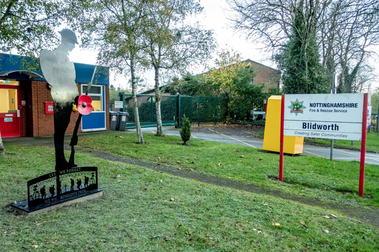 Tommy silhouette on the left with Blidworth station sign on right.
