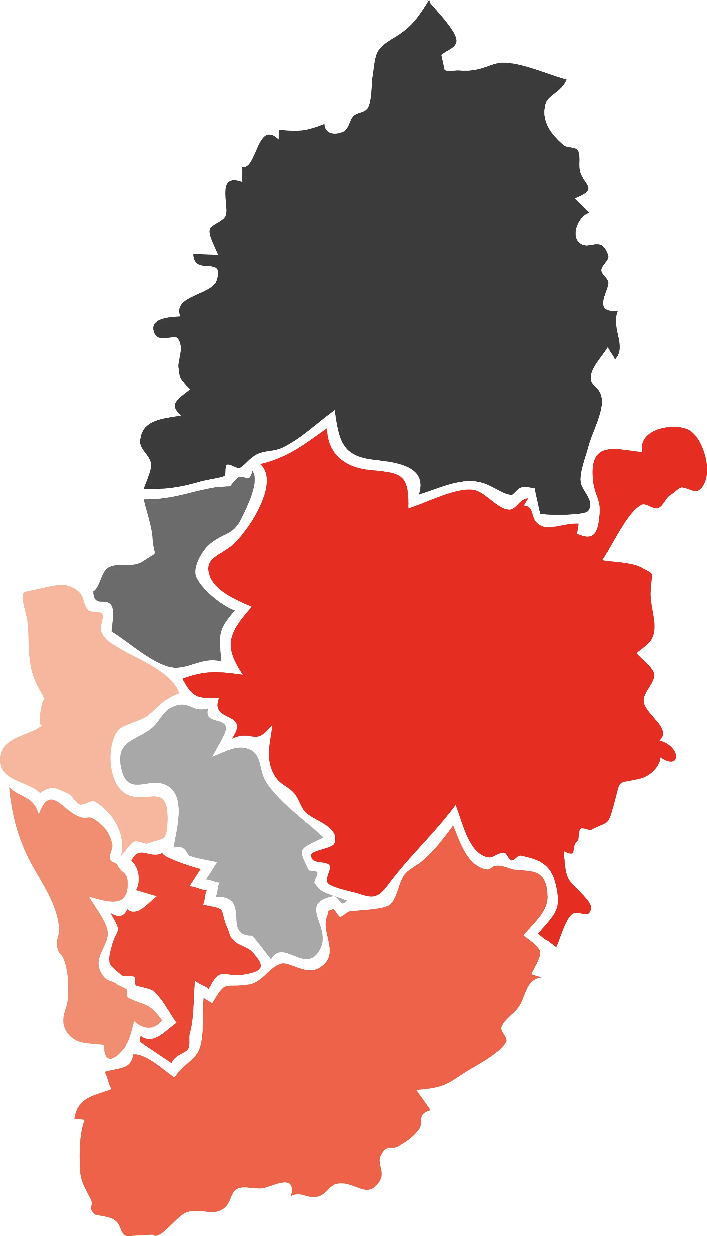 Map of Nottighamshire showing the different districts highlighted in shades of red.