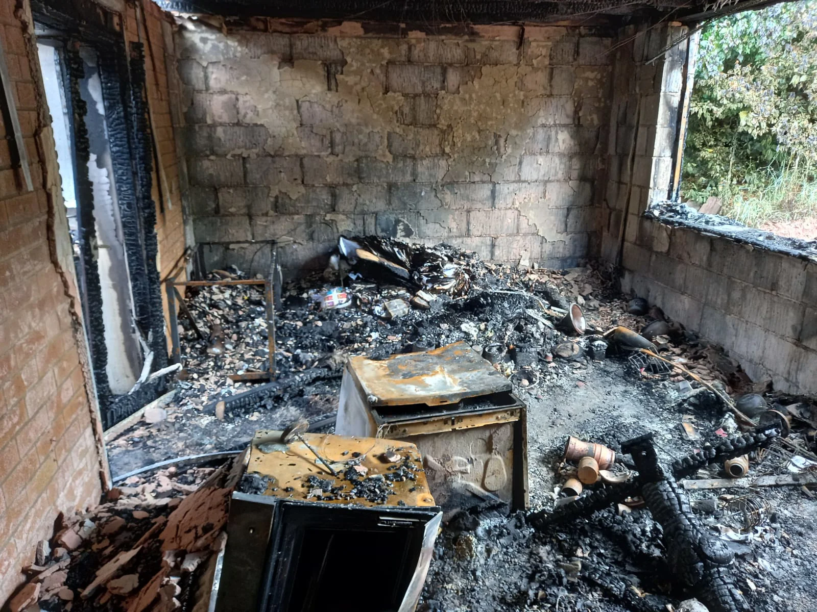 Interior of the bungalow which is completely damaged by fire.