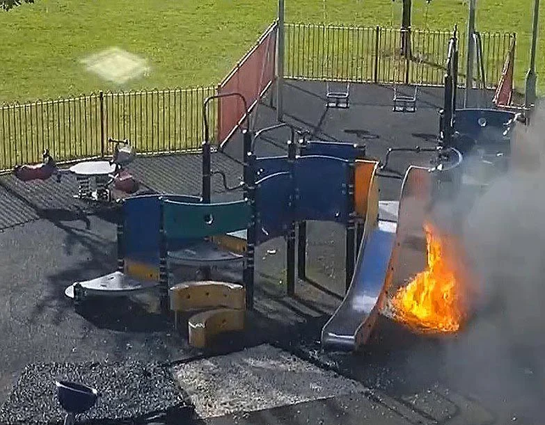 CCTV footage of fire well alight on childrens play park