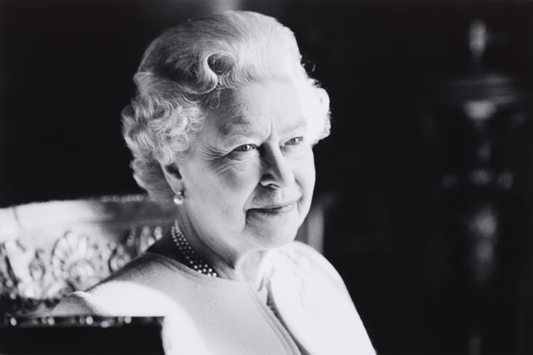 Black and white portrait of HRH Queen Elizabeth 
