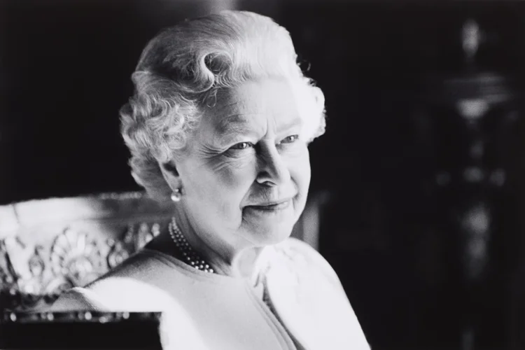 Black and white portrait of HM Queen Elizabeth 