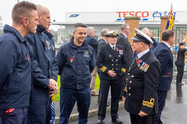 Firefighters meeting Royal Navy officer