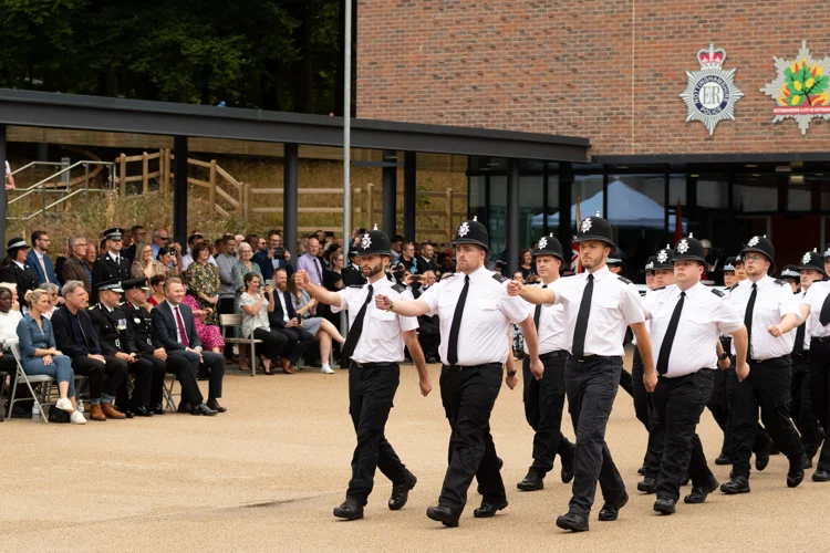 Police Officers on parade at the new Joint Police and Fire Headquarters