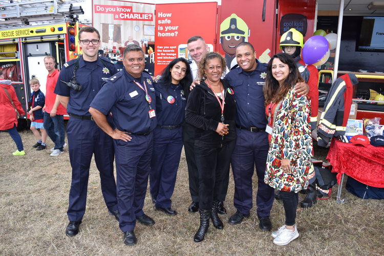 Group photo of Nottinghamshire Fire and Rescue staff taken at Nottinghamshire Carnival