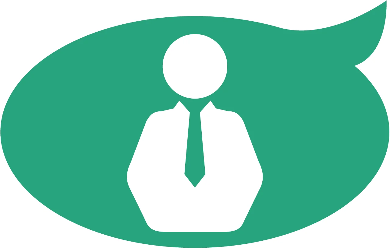 Green speech bubble with a person inside