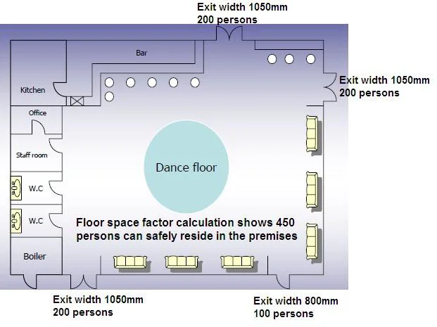 Building diagram including a dance floor