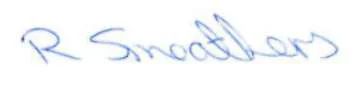 Signature of Becky Smeathers Head of Finance and Treasurer