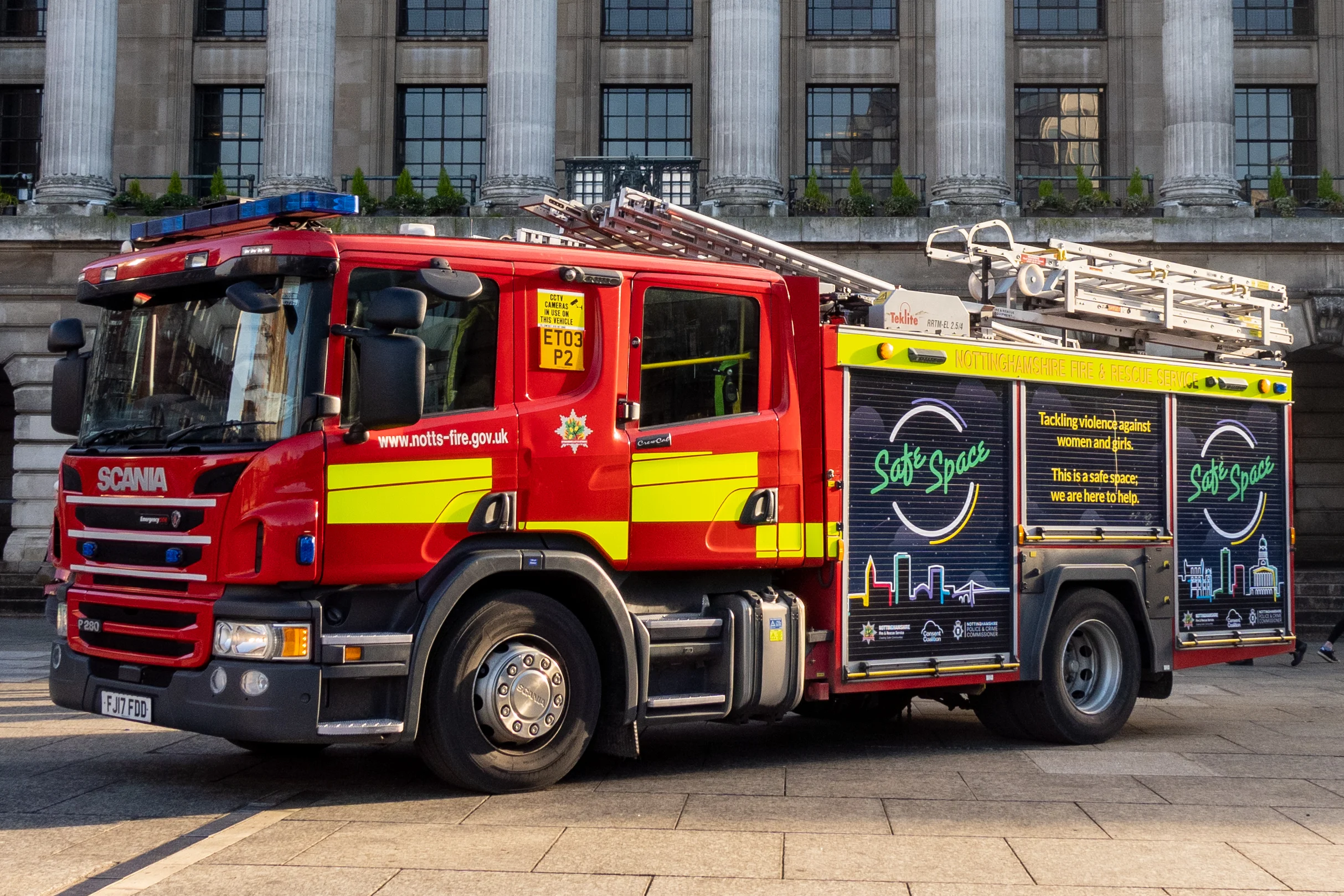 A fire engine in the Safe Space pledge wrapping