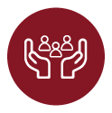 Maroon circle with two hands holding three people