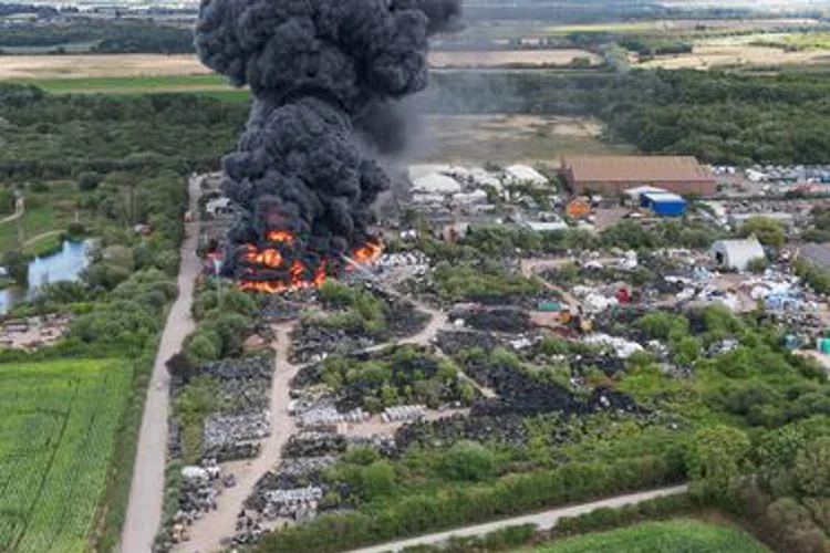 Aerial image of the fire at an industrial estate in Ranskill. 