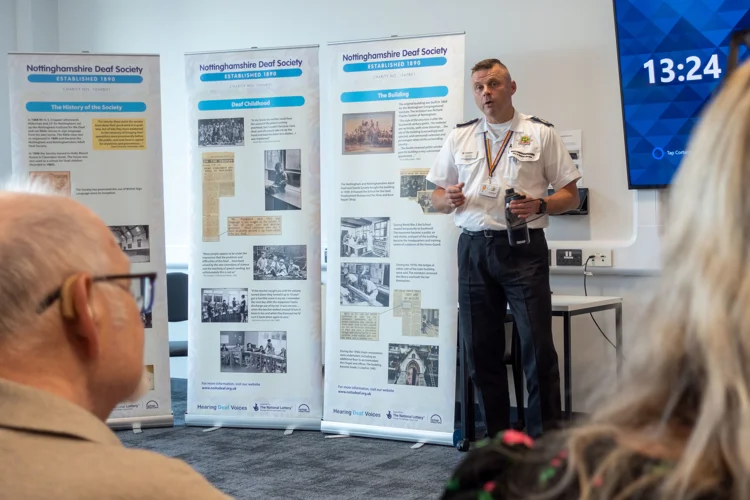 Craig Parkin speaks to members of the deaf community at the 999 BSL launch.