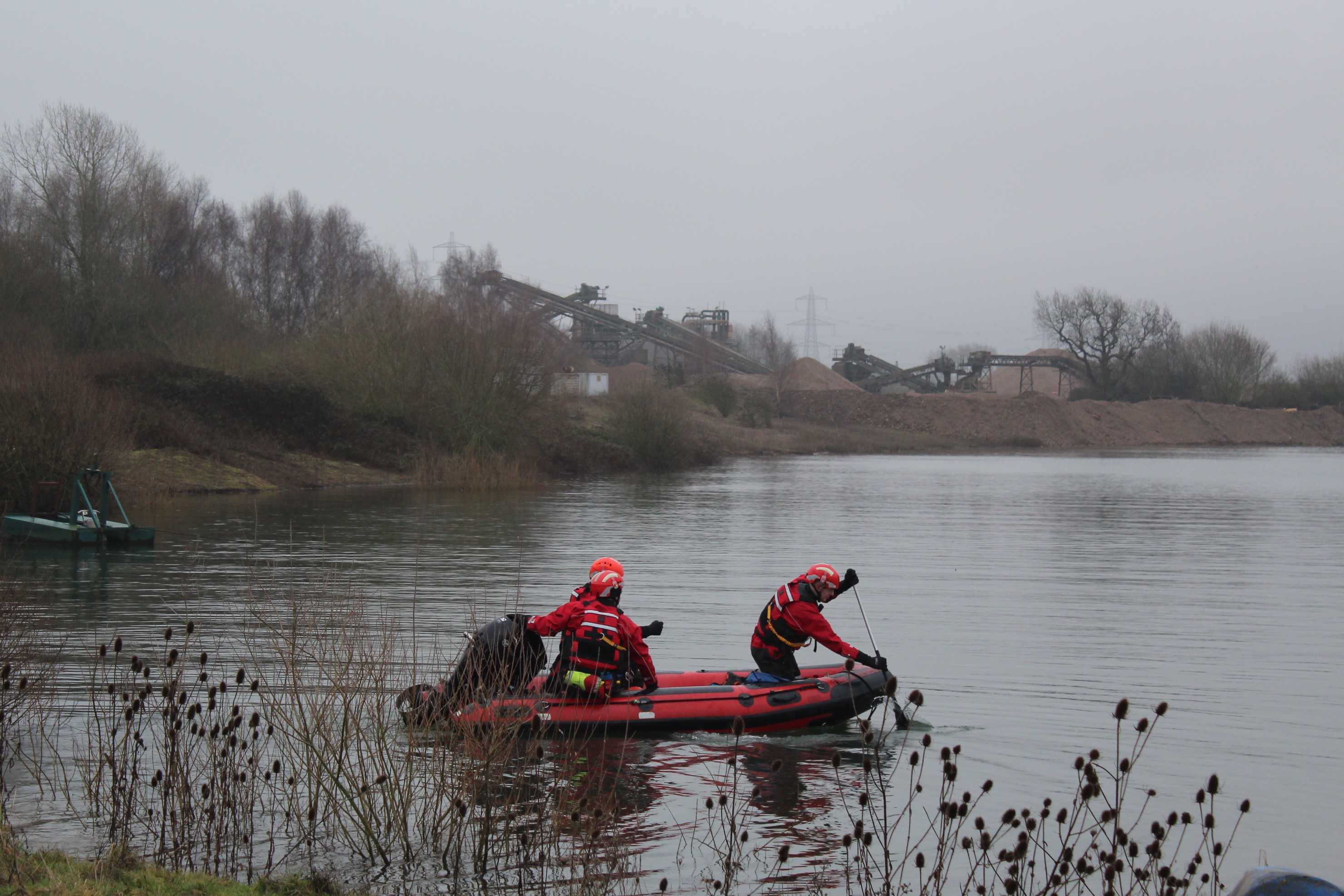 NFRS crew on boat on Langford Quarry 