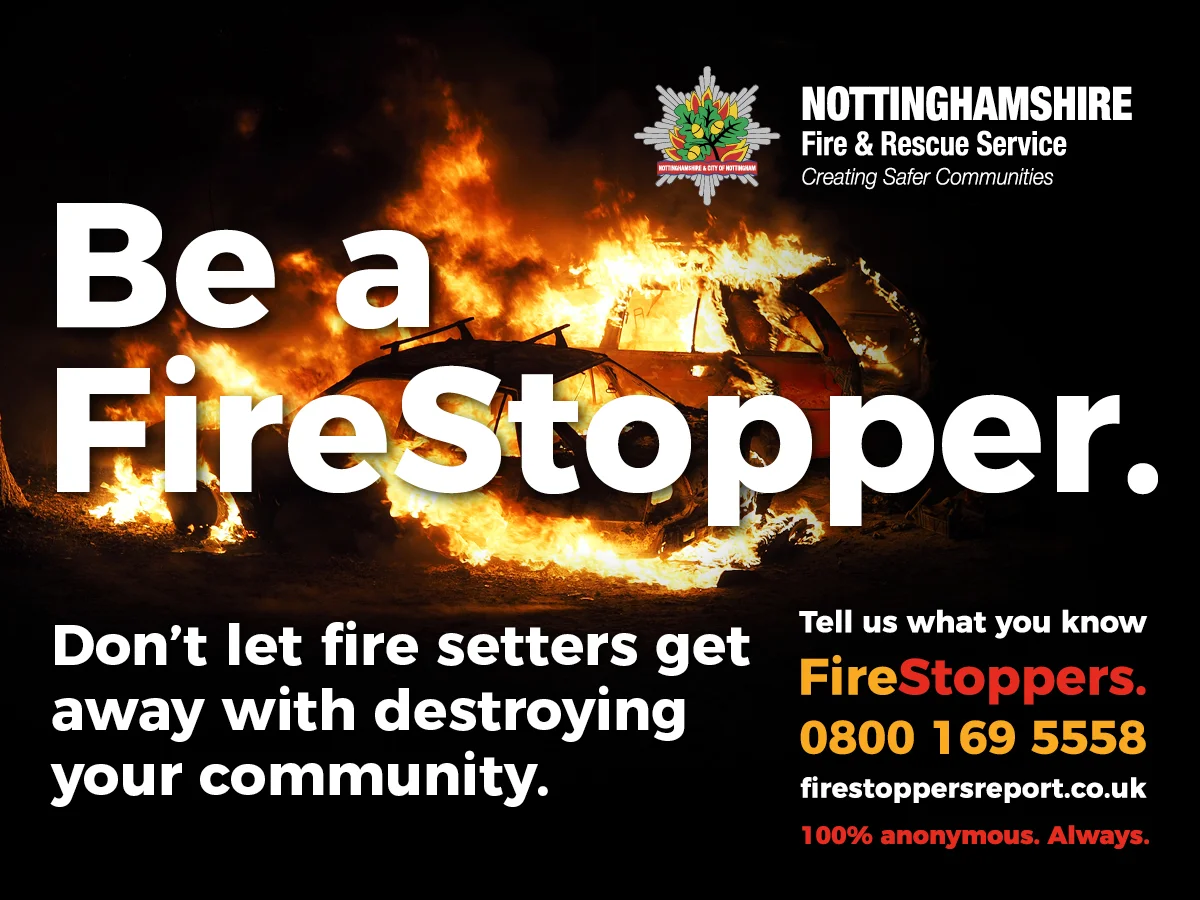 graphic reads 'be a firestopper. don't let fire setters get away with destroying your community' 