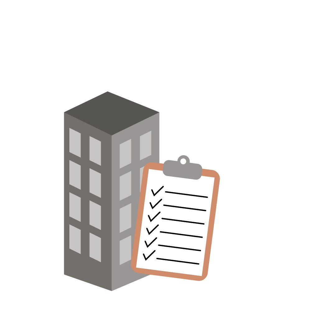 Graphic showing highrise building and a clipboard