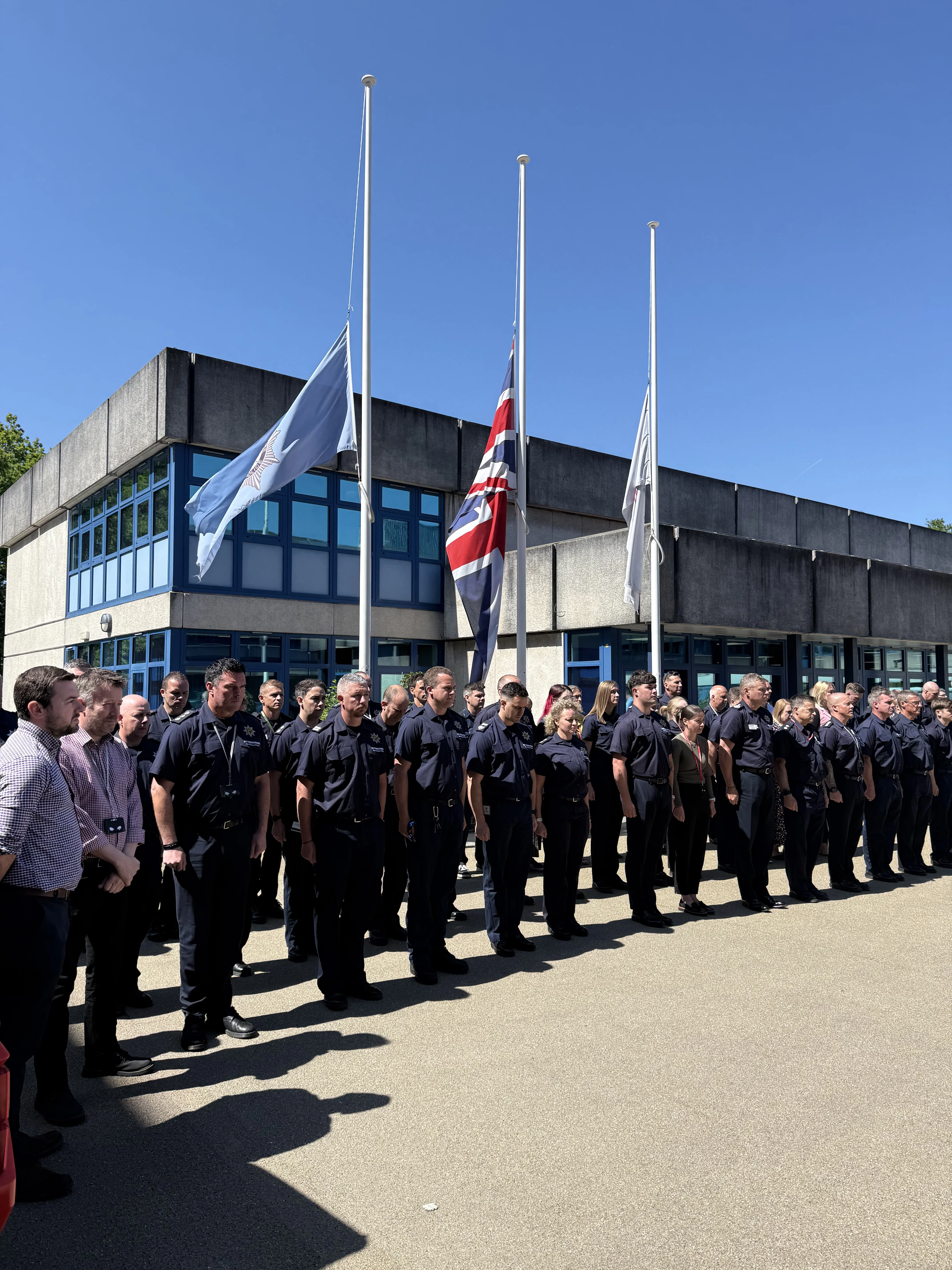 100 members of fire and rescue staff observe two mintue silence following the tragic incident in Oxford.