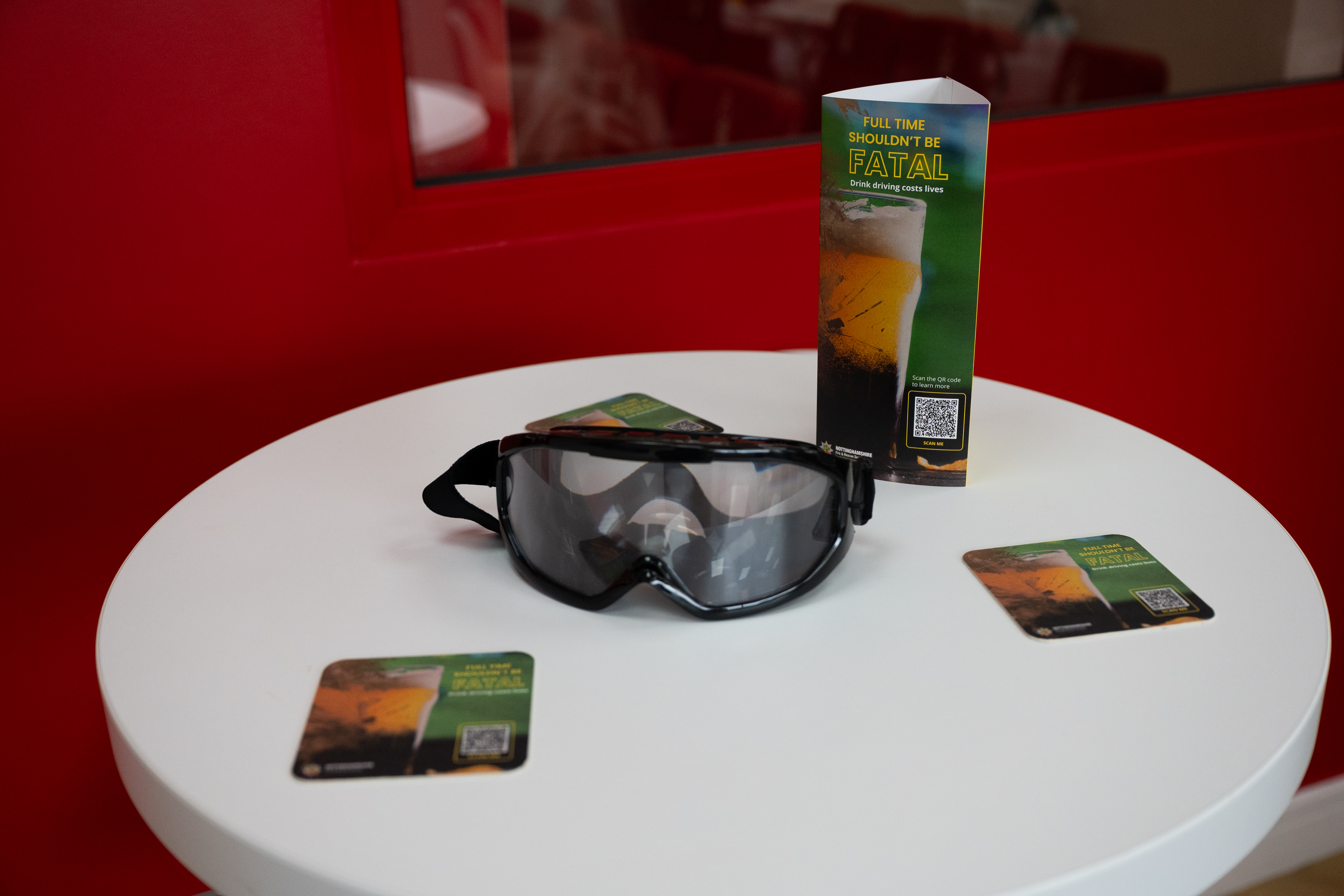 Drunk impairment goggles on table at Nottingham Forest football club
