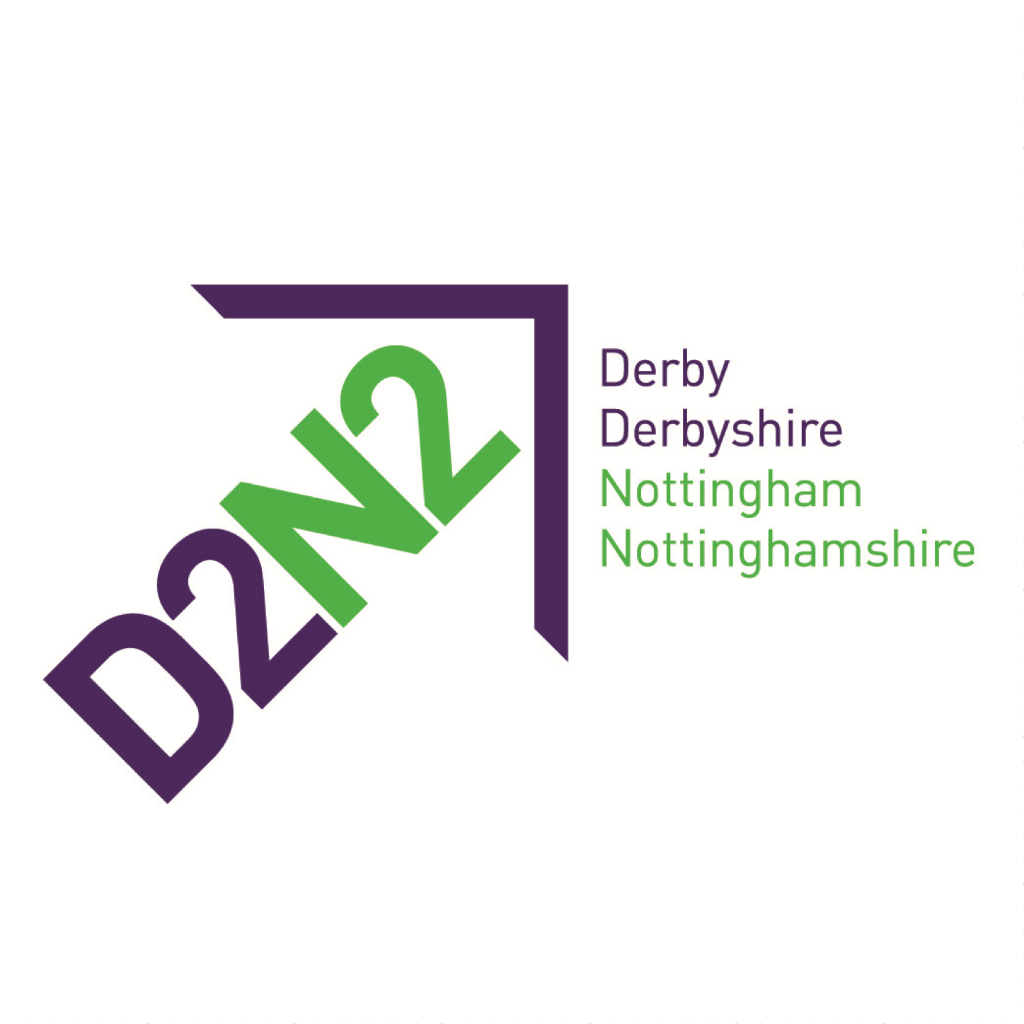 D2N2 logo, purple and green text on white background
