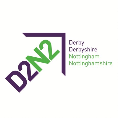D2N2 logo, purple and green text on white background