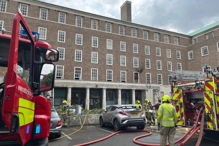 Fire engines outside Nottinghamshire County Hall during fire