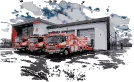 Worksop fire station with two fire engines outside