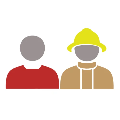 Graphical drawing of a person and a firefighter