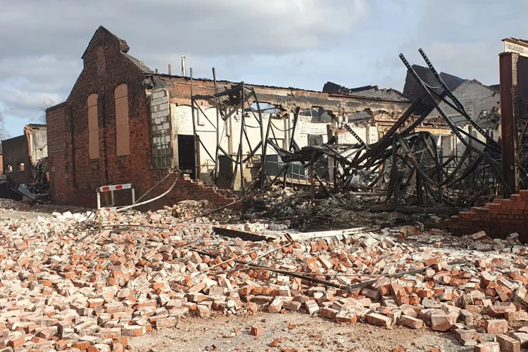 Collapsed building following a fire