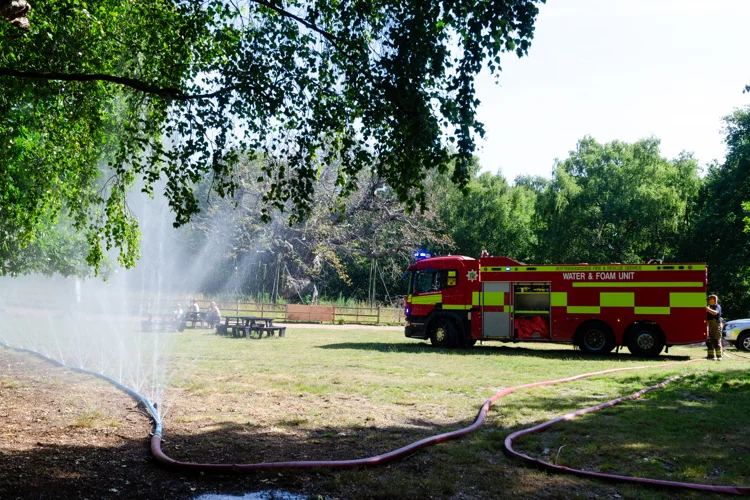 Landscape photo of water and foam vehicle and HydroHose