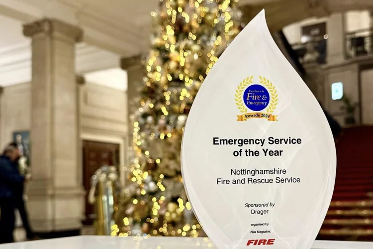 Close up photo of emergency service of the year award trophy