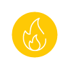 Fire graphic within a yellow circle