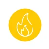 Fire graphic within a yellow circle