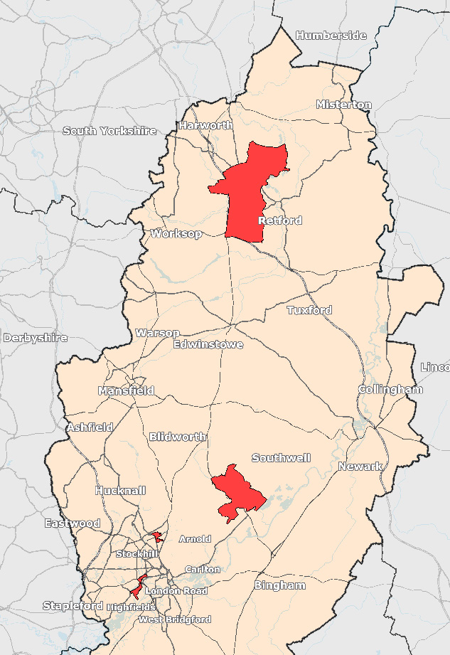 Heat map of Nottinghamshire showing outlier locations for non-residential fires.