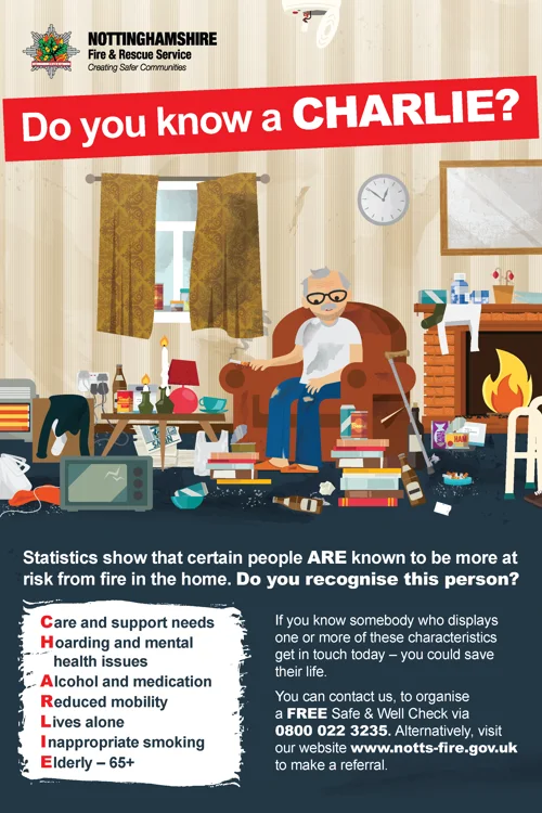 Statistics show that certain people are known to be more at risk from fire in the home. You can contact us, to organise a free Safe & Well Check via 0800 022 3235. Alternatively, visit our website www.notts-fire.gov.uk to make a referral.