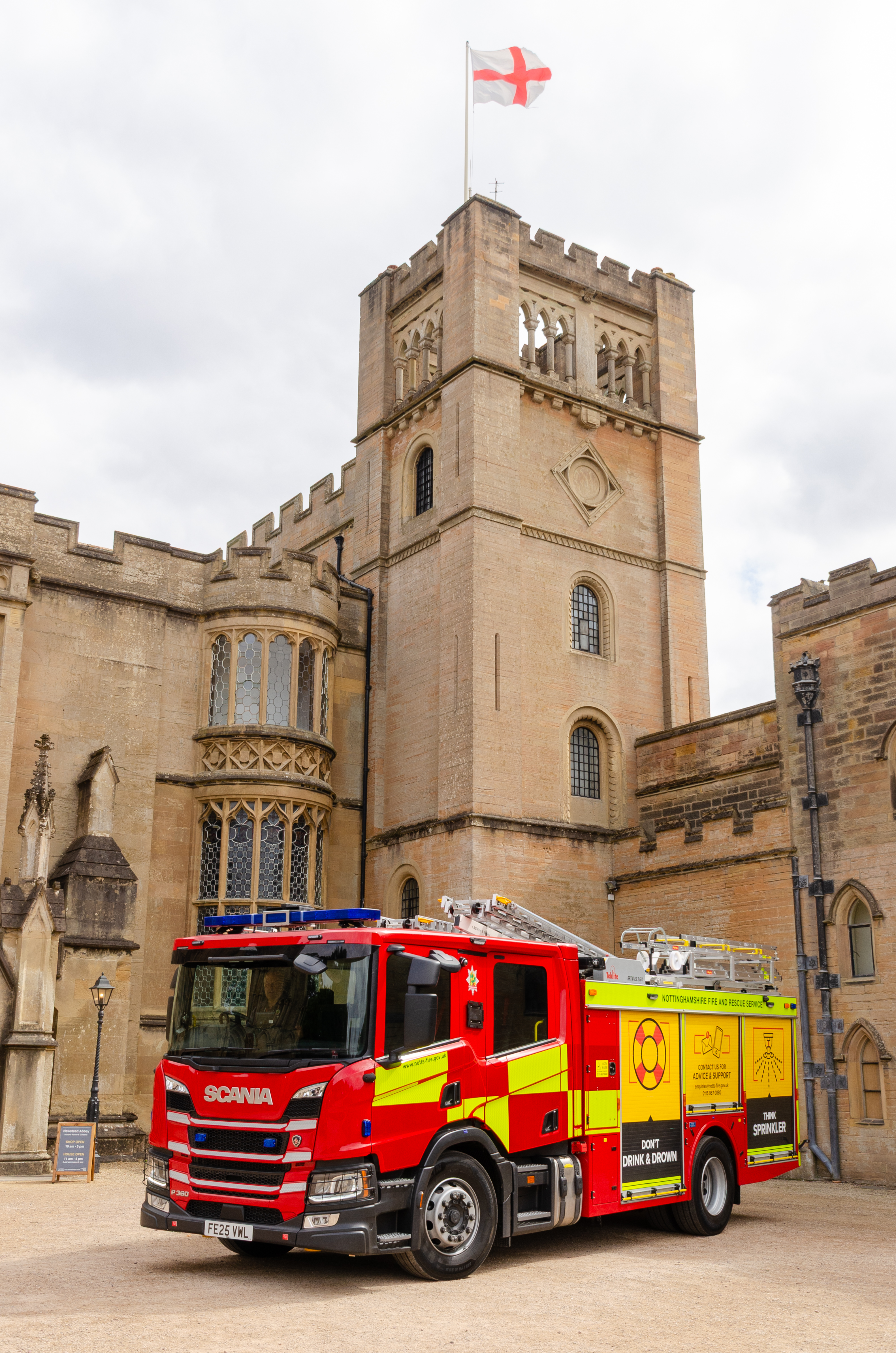 New fire engine outside of Newstead Abbey