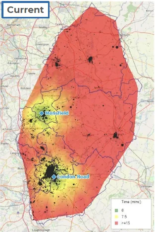 Map of Nottinghamshire showing the current location of our two current Aerial Ladder Platforms