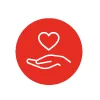 Graphic of a hand holding a heart inside a red circle