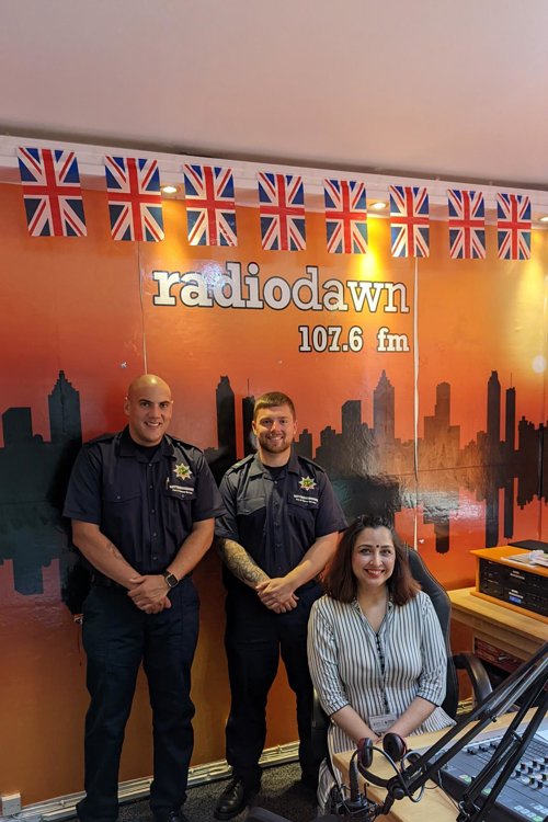 Nottinghamshire Fire and Rescue Service staff in the studio at Radio Dawn