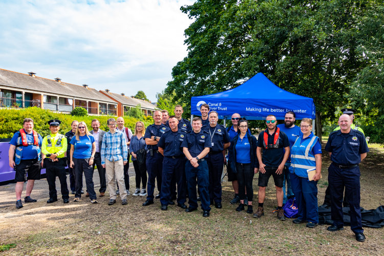 Firefighters with Nottingham City Council and Canal & River Trust partners at Castle Marina