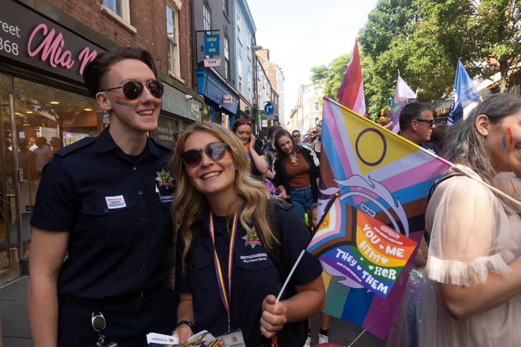 Two firefighters enjoying Nottingham Pride