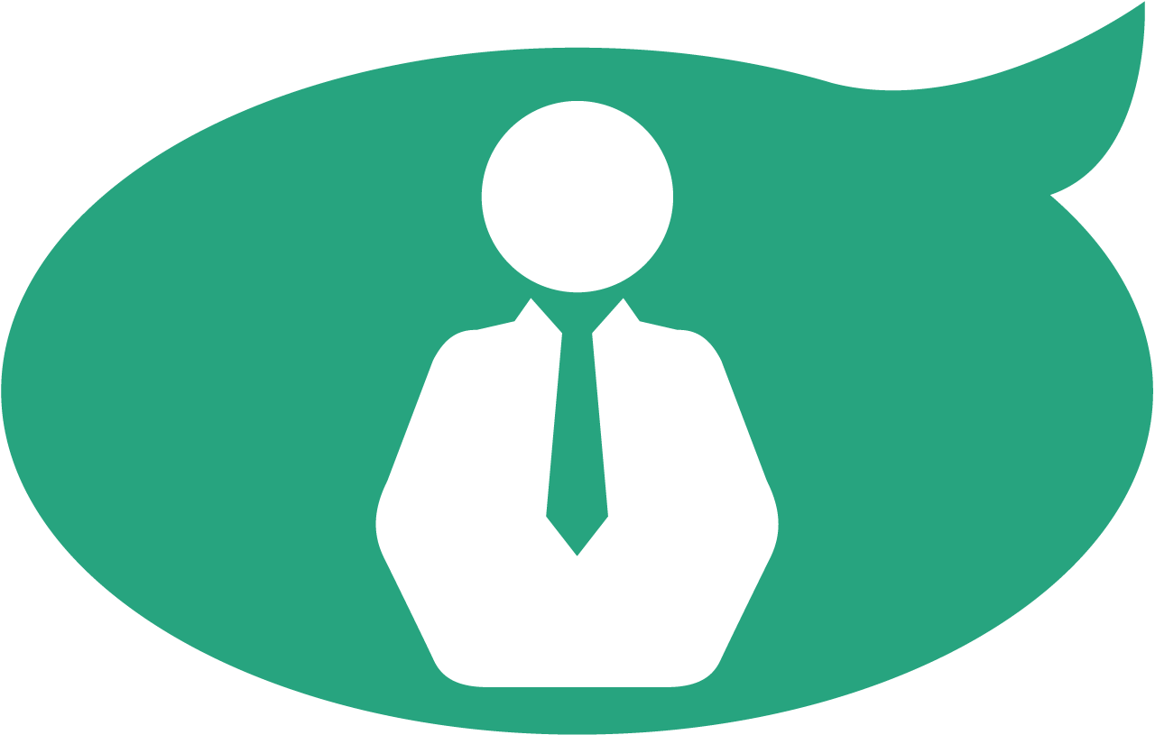 Green speech bubble with a silhouette of a person inside