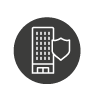 Graphic of a highrise building within a grey circle