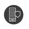 Graphic of a highrise building within a grey circle