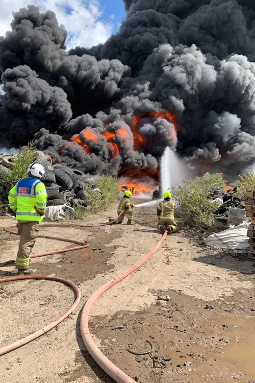 Firefighters tackling a fire on the industrial estate in Ranskill