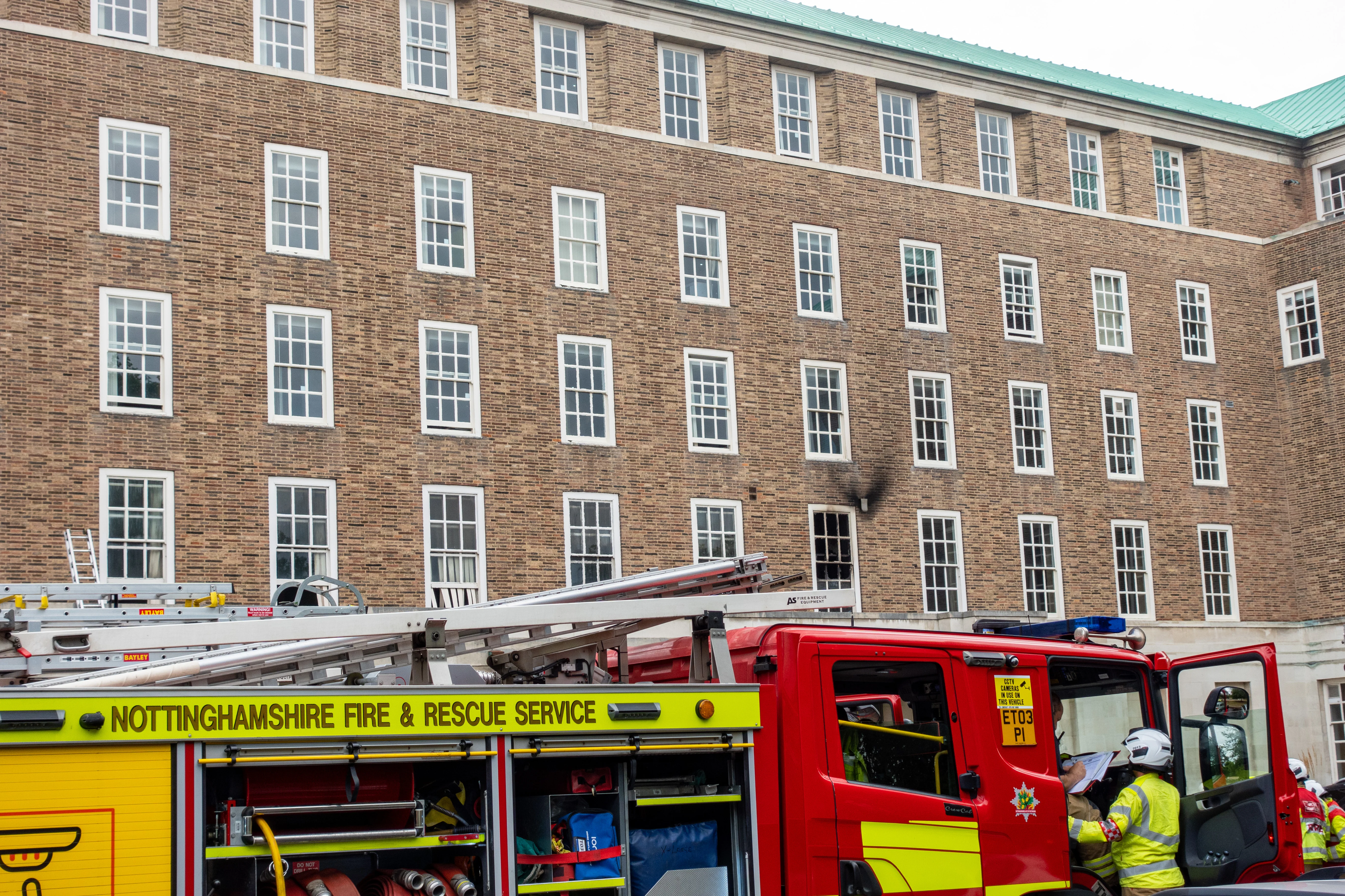 Fire engine outside Nottinghamshire County Hall